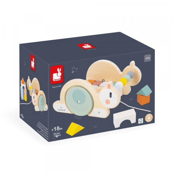 Drevený ťahací vozík s kockami Slimák Sweet Cocoon  - Janod