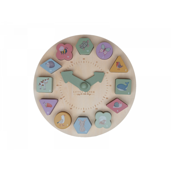 Hodiny s puzzle kockami drevené Farma - Little Dutch 